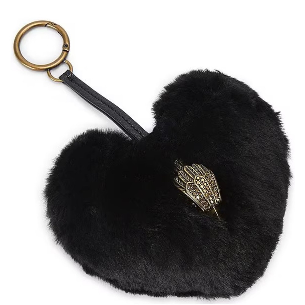 Kurt Geiger Black Heart Faux Fur Novelty Bag Charm Key Chain - Picture 2 of 7